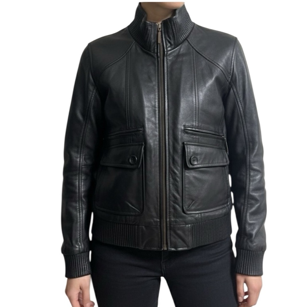 Hudson outerwear Classic Black Leather Jacket for‎ Women